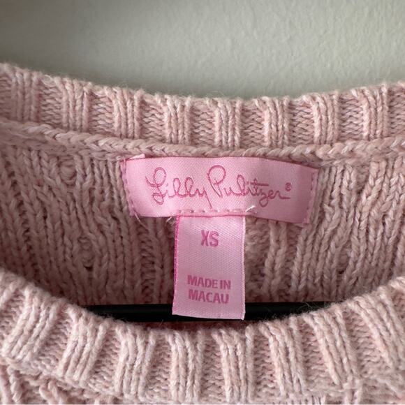 Lilly Pulitzer Pink Cable Knit Short Sleeve Sweater cotton/dehaired angora blend - Picture 7 of 10